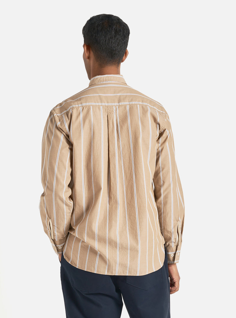 Universal Works Lazy Day Shirt in Sand Sydney Stripe