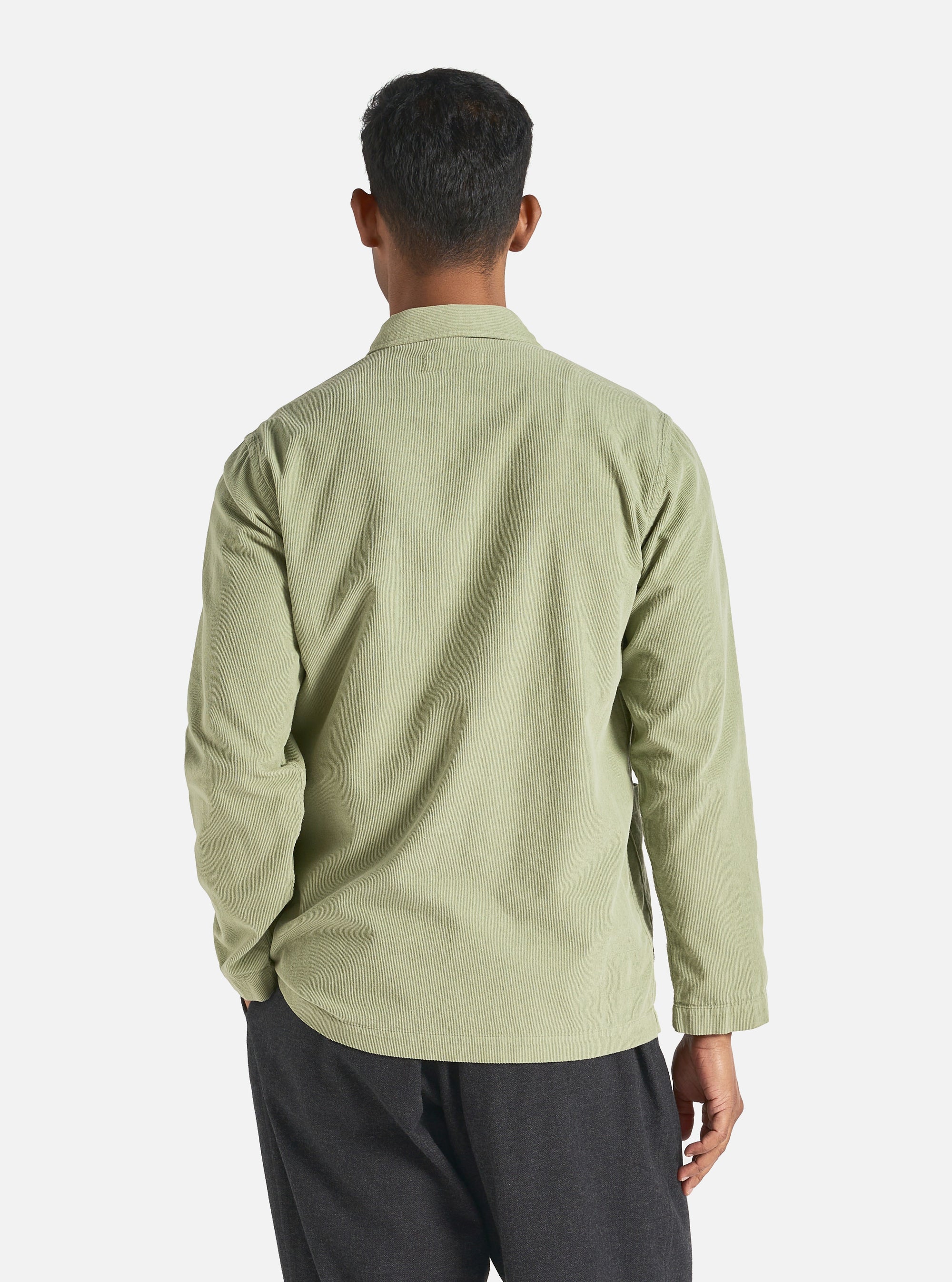 Universal Works Bakers Overshirt in Light Olive Fine Cord