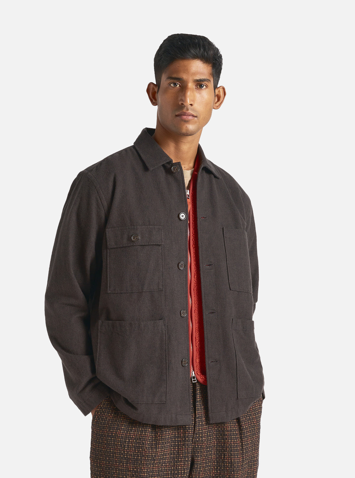 Universal Works Dockside Jacket in Brown Soft Flannel Cotton