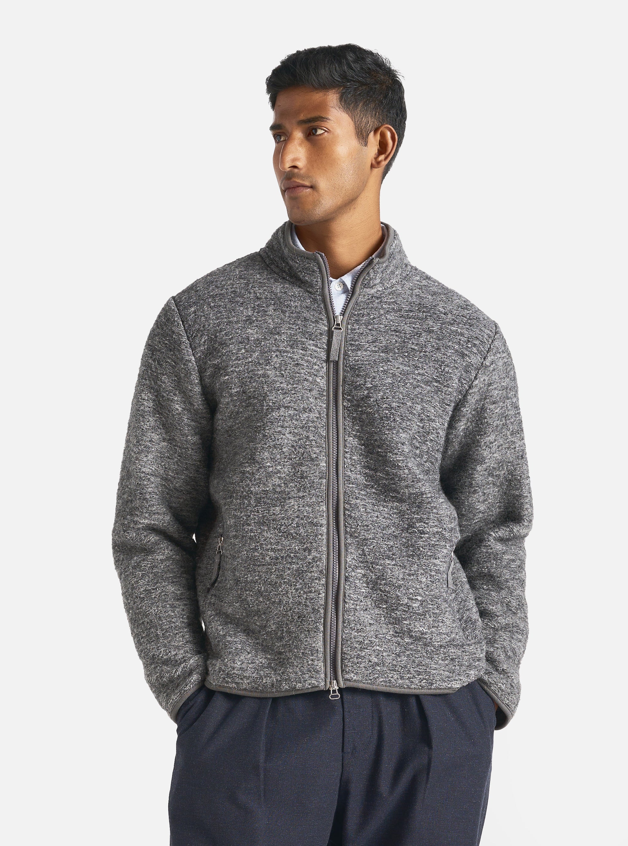 Universal Works Climbing Jacket in Grey Teddy Fleece