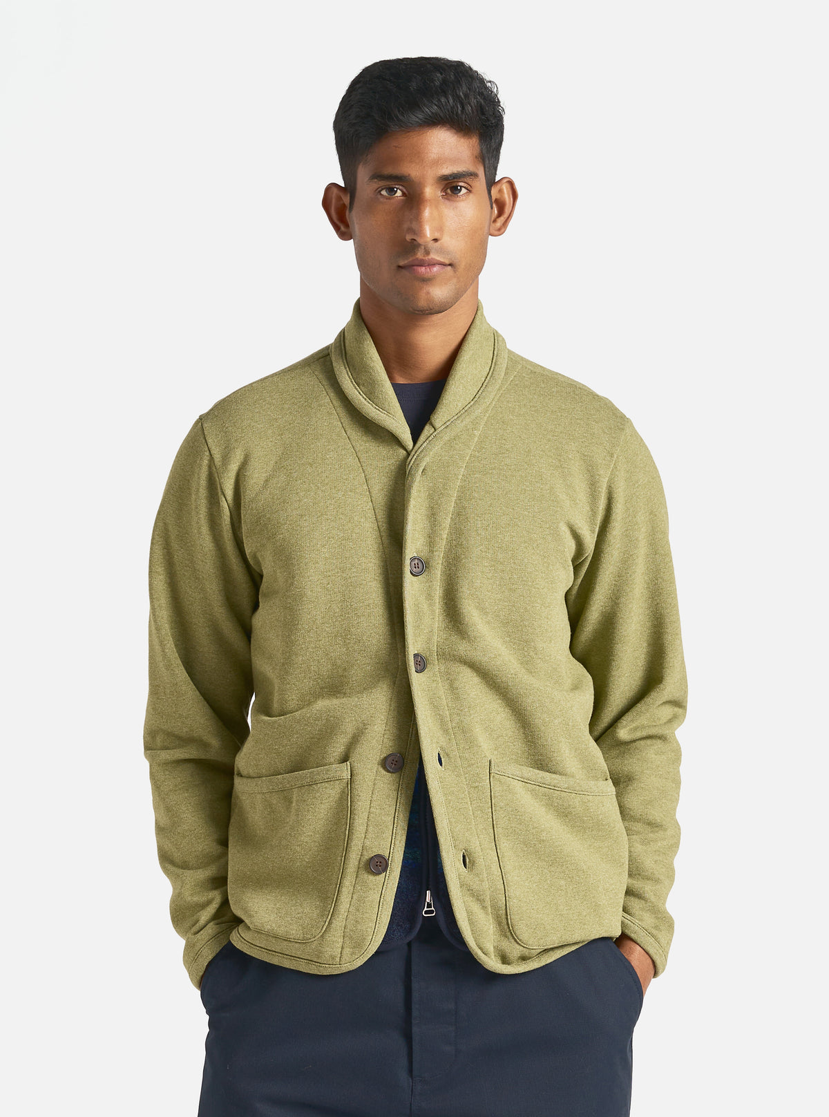 Universal Works Lancaster Jacket in Green Recycled Cotton Blend Jersey