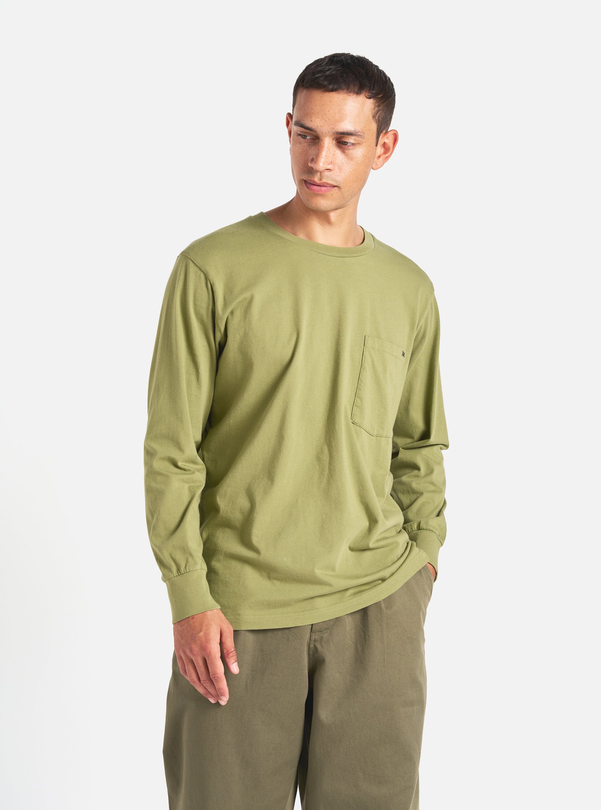 Universal Works L/S Tee in Olive Organic Jersey