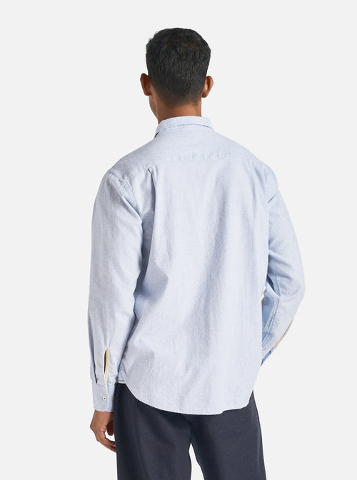 Universal Works Square Pocket Shirt in Blue Brushed Flannel