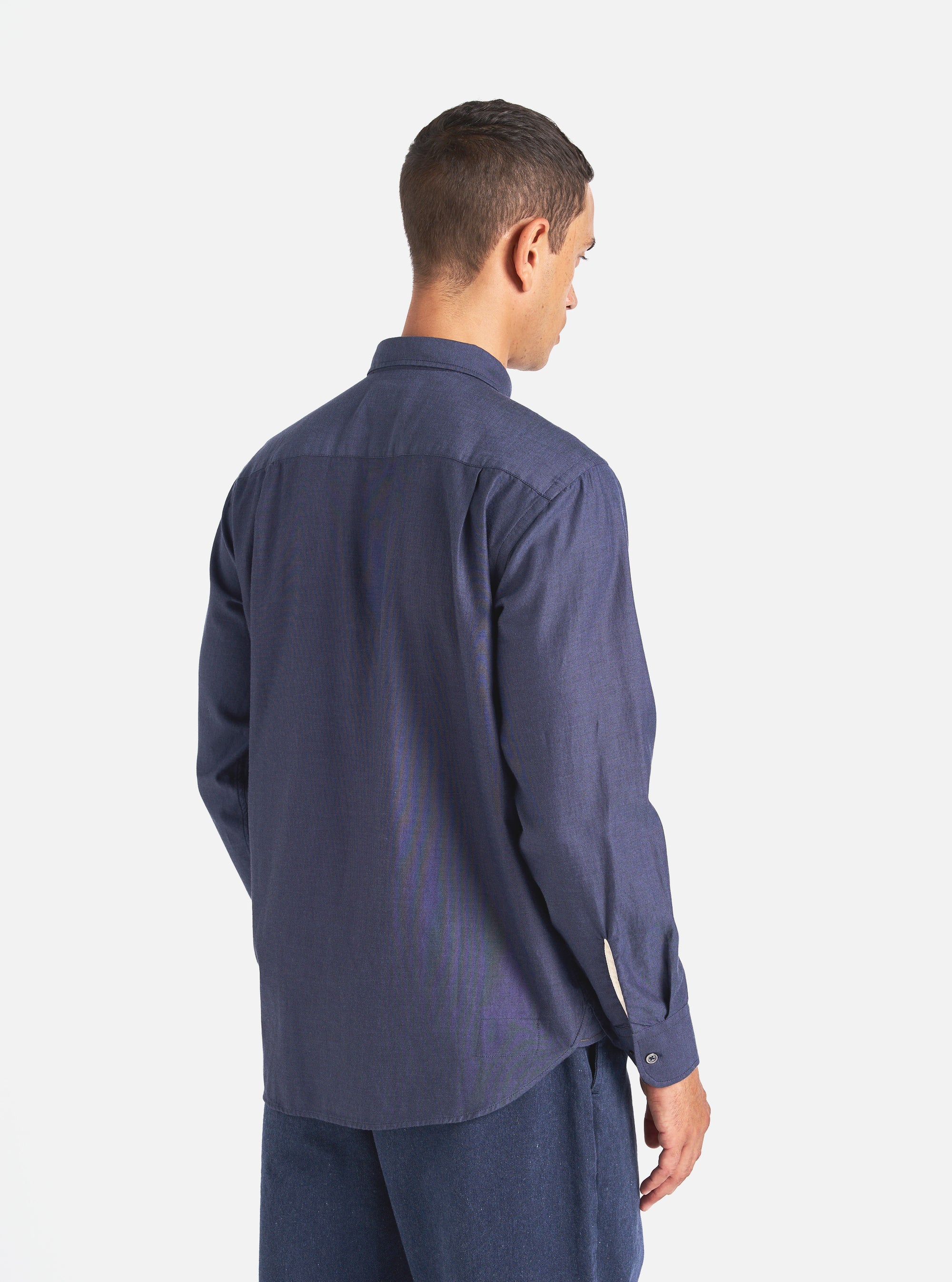 Universal Works Square Pocket Shirt in Navy SG Brushed Twill