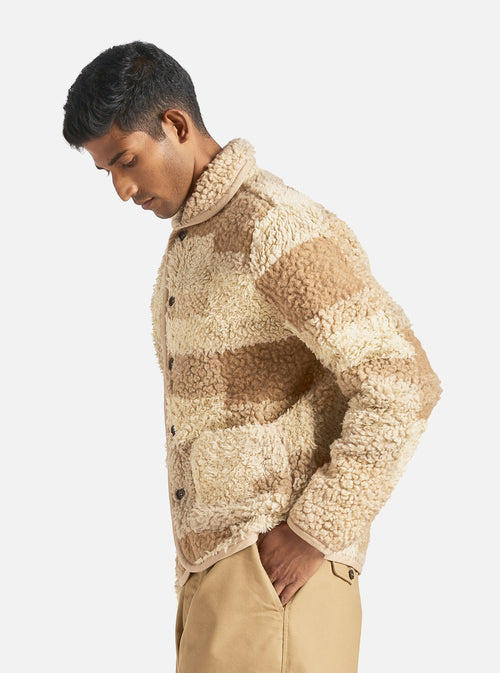 Universal Works Lancaster Jacket in Sand Patchwork Fleece