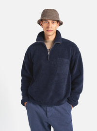 Universal Works Ramsay Quarter Zip in Navy Mountain Fleece