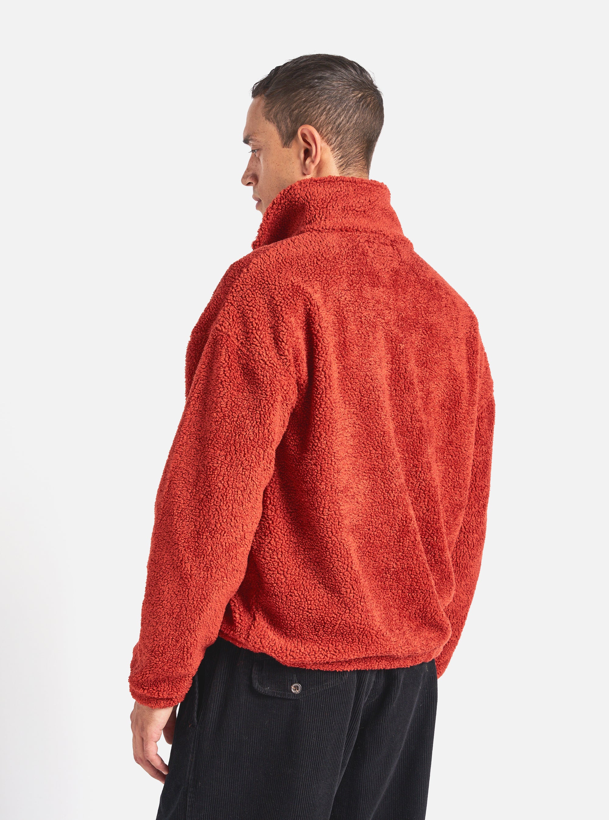 Universal Works Ramsay Quarter Zip in Orange Mountain Fleece