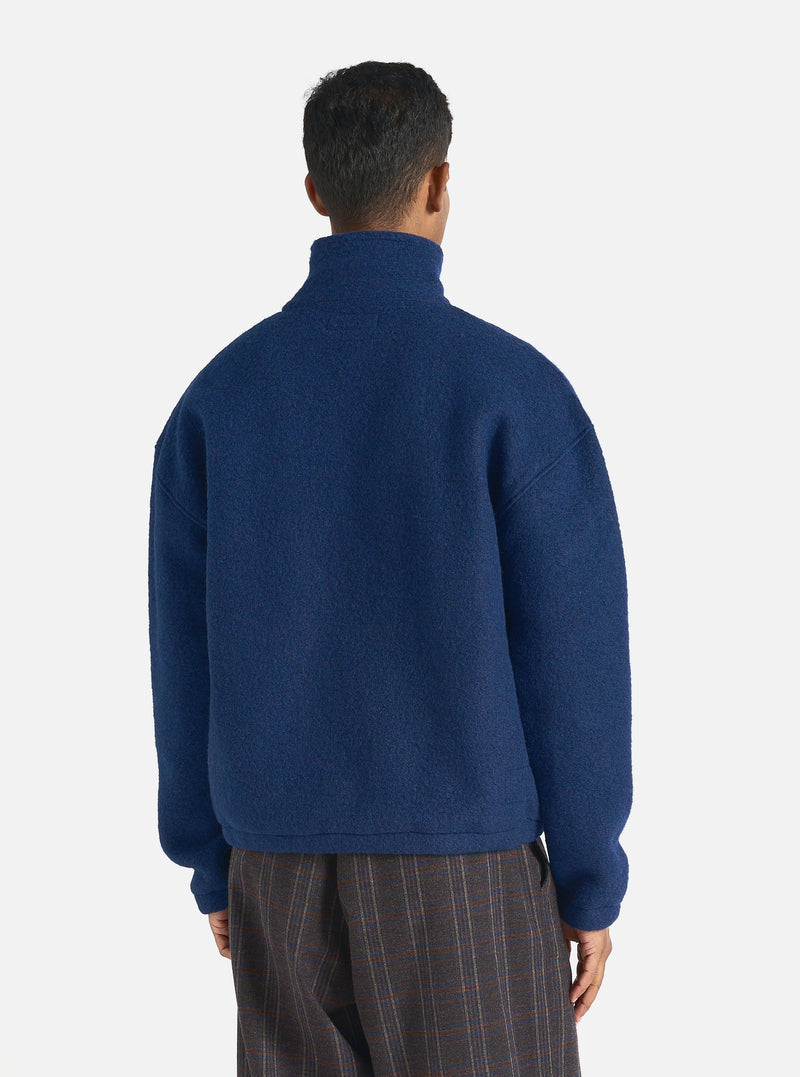 Universal Works Ramsay Quarter Zip in Indigo Wool Fleece