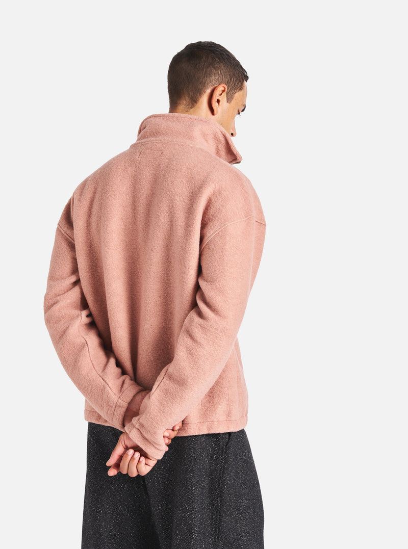 Universal Works Ramsay Quarter Zip in Pink Wool Fleece