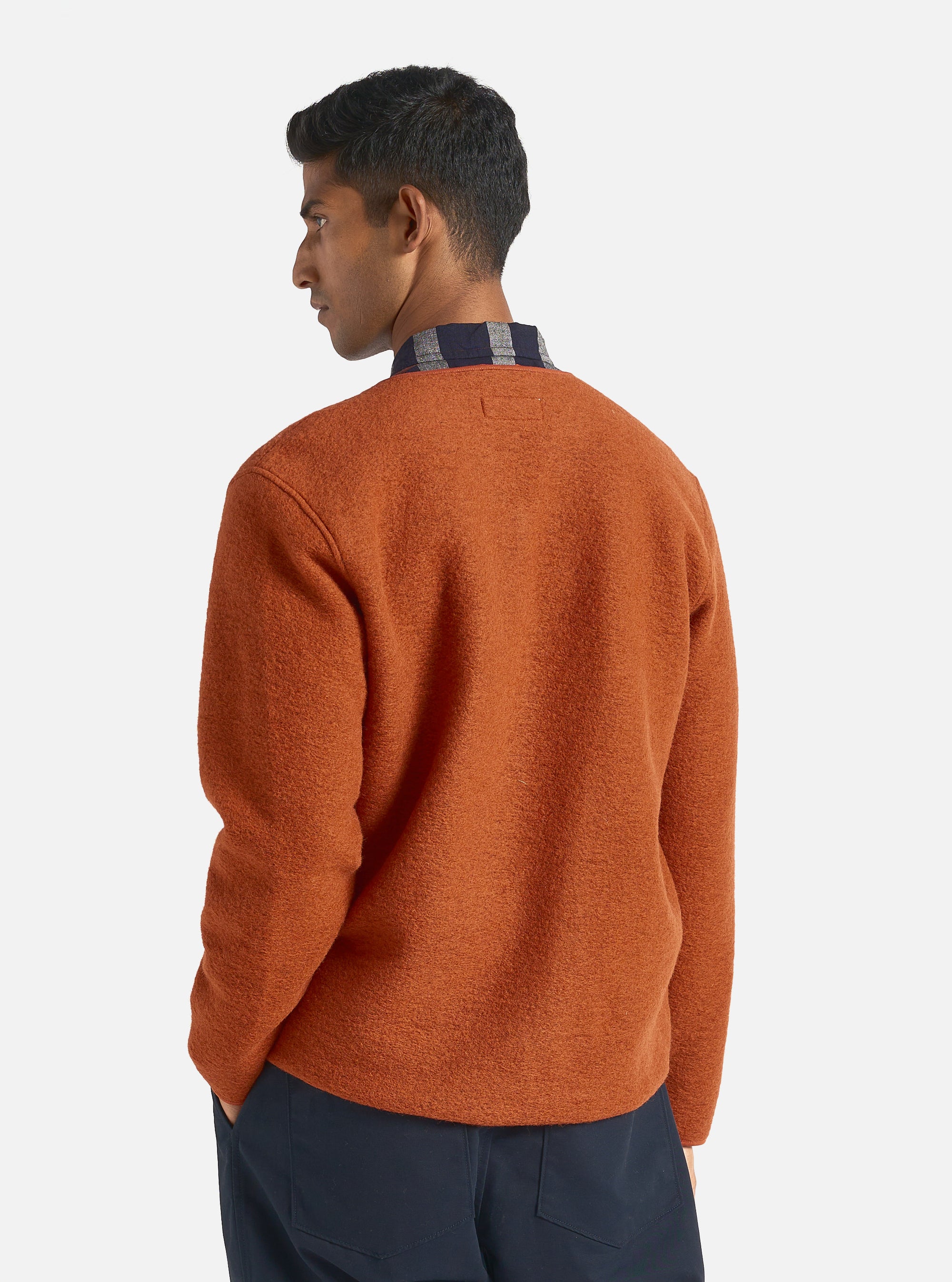 Universal Works Zip Liner Jacket in Orange Wool Fleece