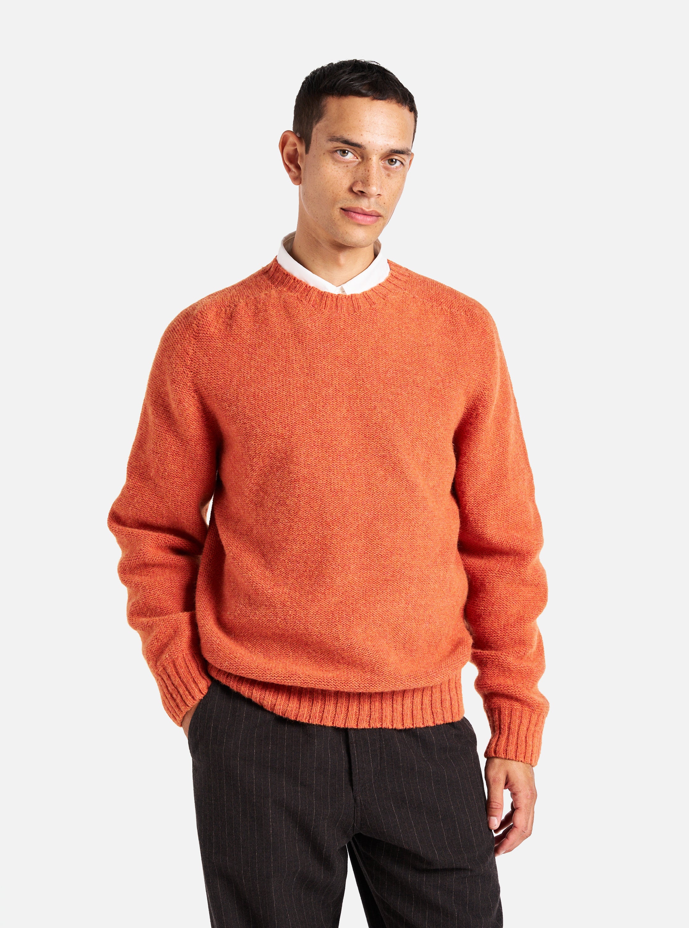 Universal Works Seamless Crew in Burnt Orange Supersoft Knit