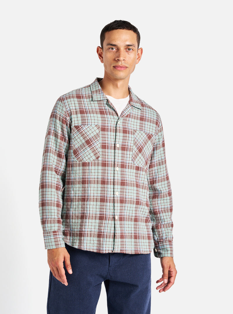 Universal Works Work Shirt in Brown/Pistachio Pattin Check