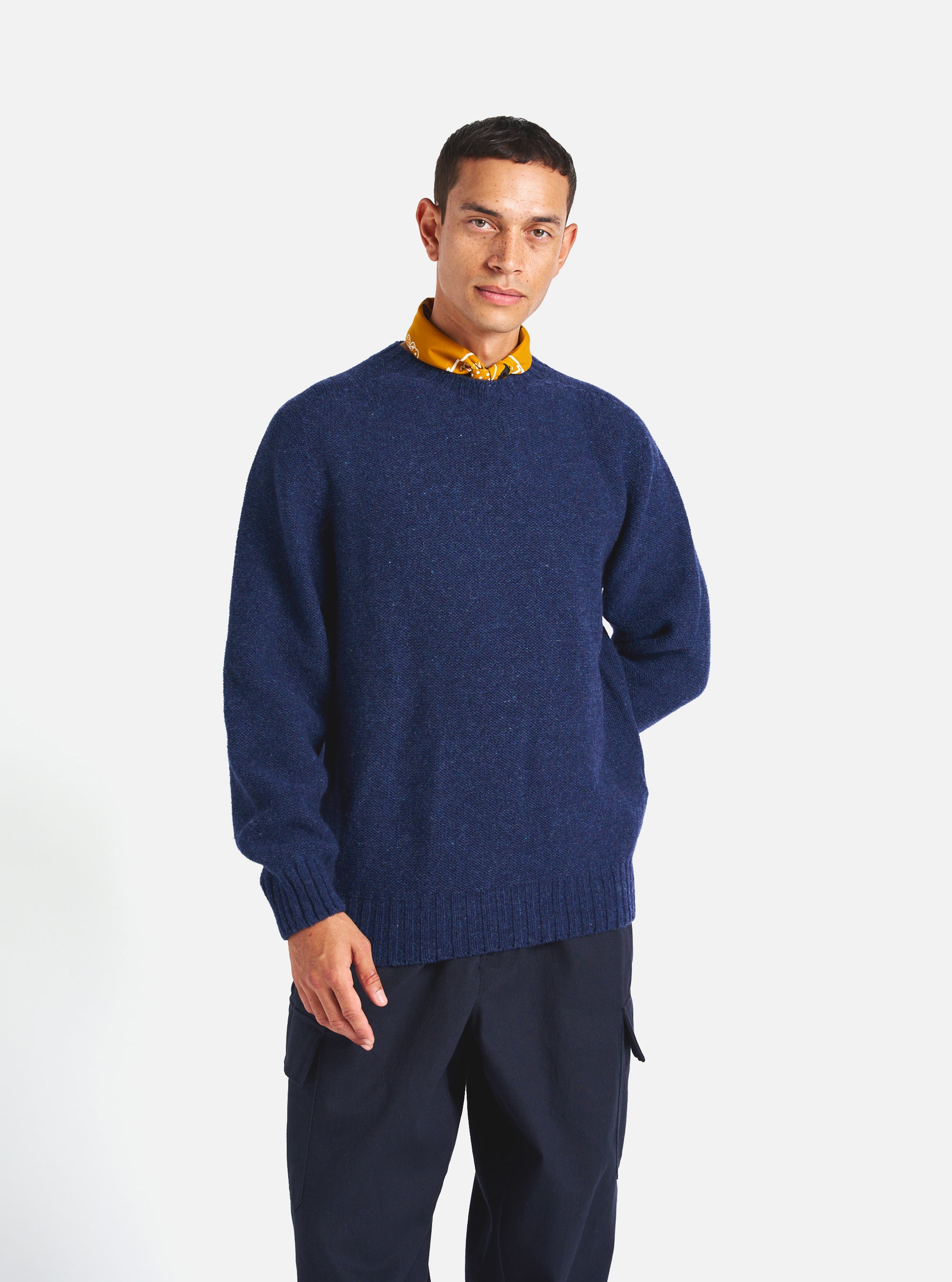 Universal Works Seamless Crew in Indigo Supersoft Knit