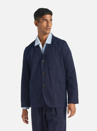 Universal Works Three Button Jacket in Navy Brushed Moleskin