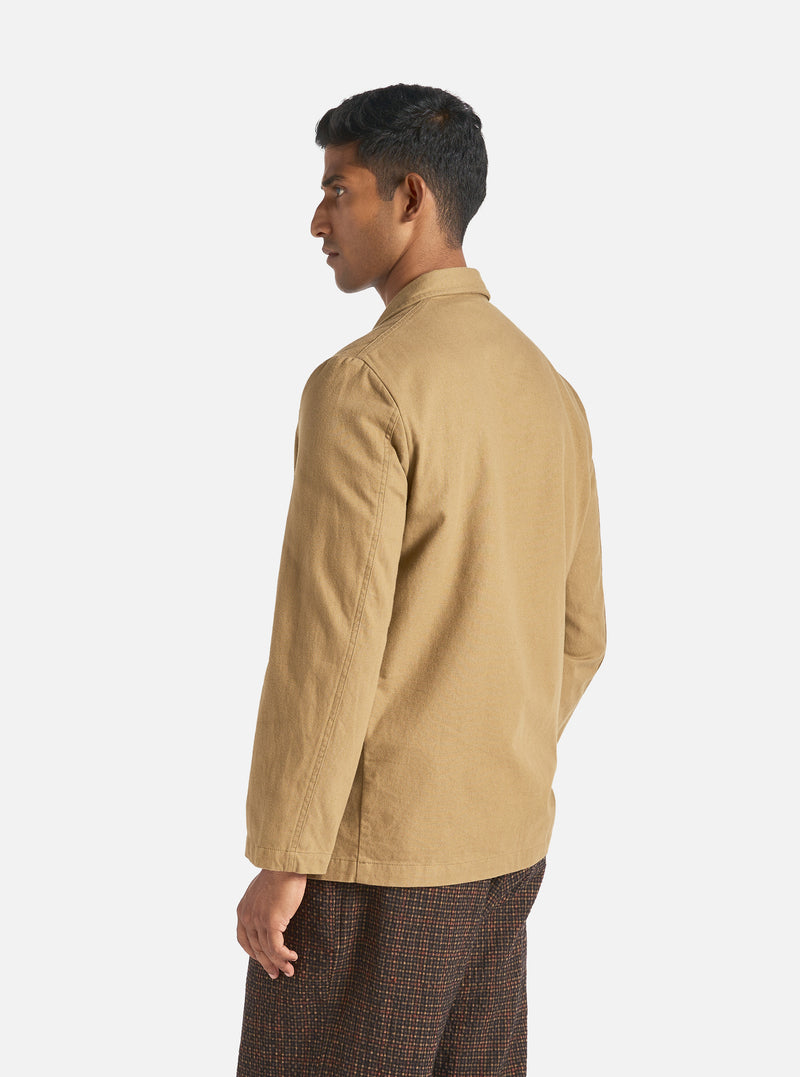 Universal Works Three Button Jacket in Sand Brushed Moleskin