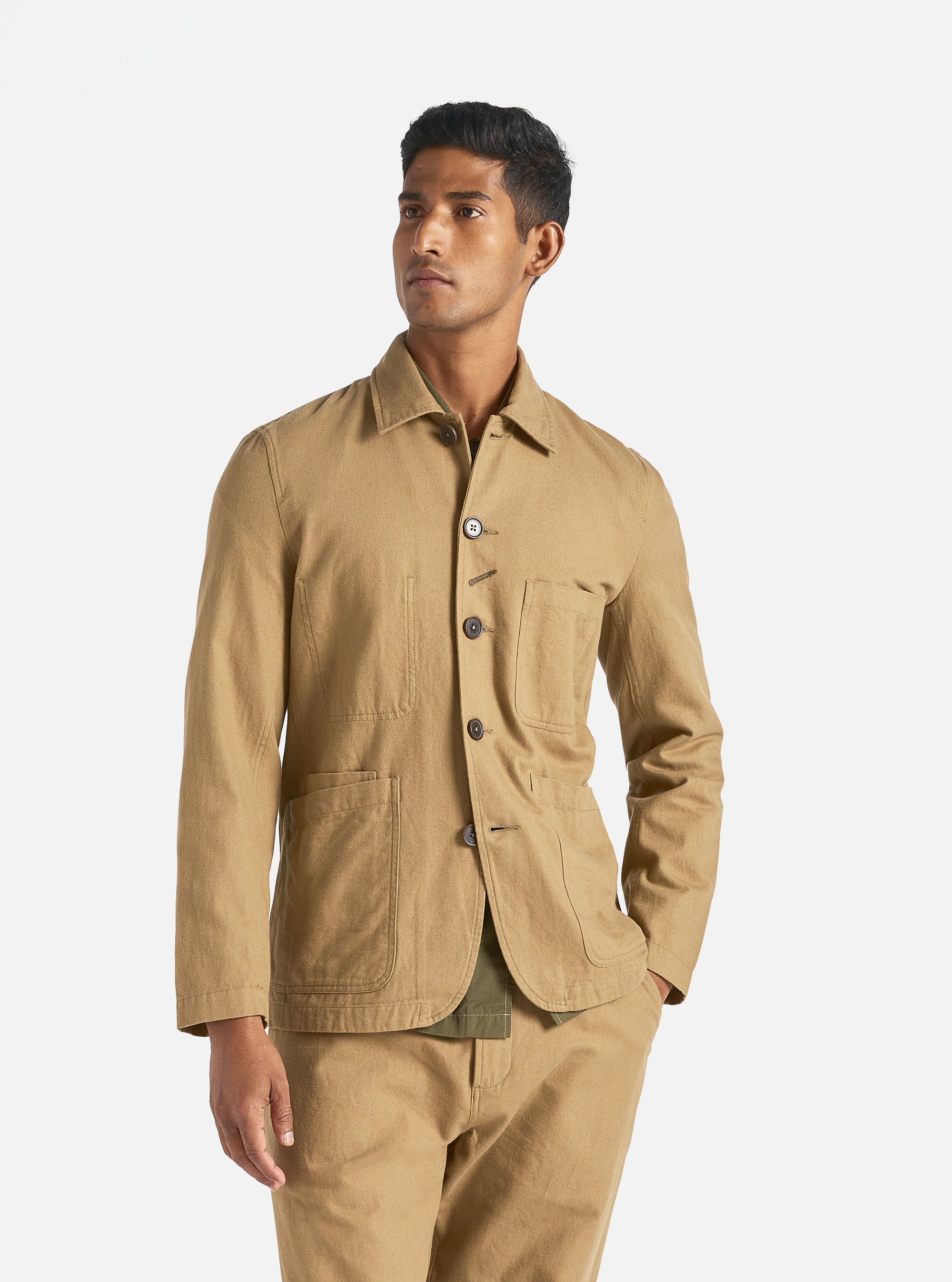 Universal Works Bakers Jacket in Sand Brushed Moleskin