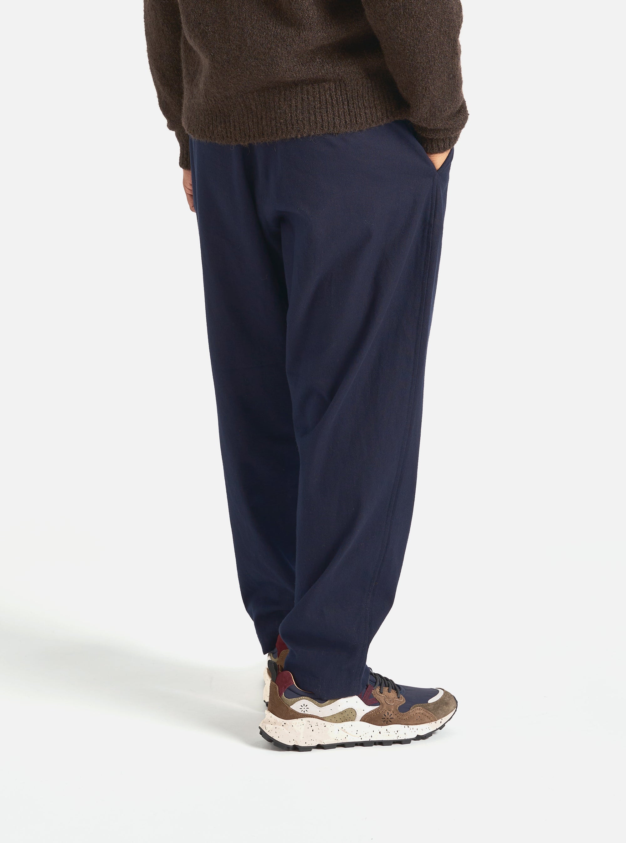 Universal Works Pleated Track Pant in Navy Brushed Moleskin