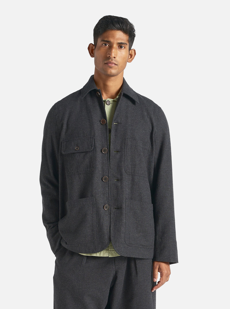 Universal Works Merchant Jacket in Charcoal Veta Upcycled Cotton