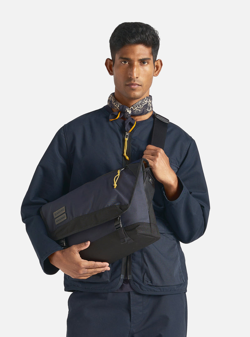 master-piece x Universal Works Courier Bag in Navy Recycled Tech Canvas