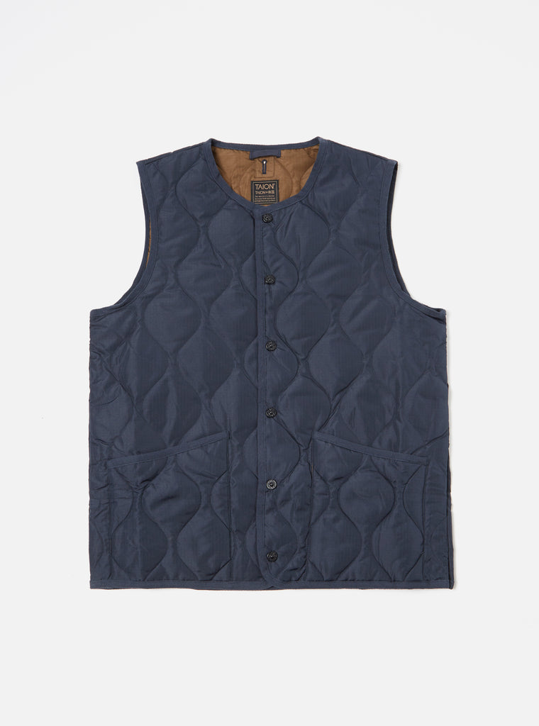 Taion Military Crew Neck Down Vest in Dark Navy Ripstop