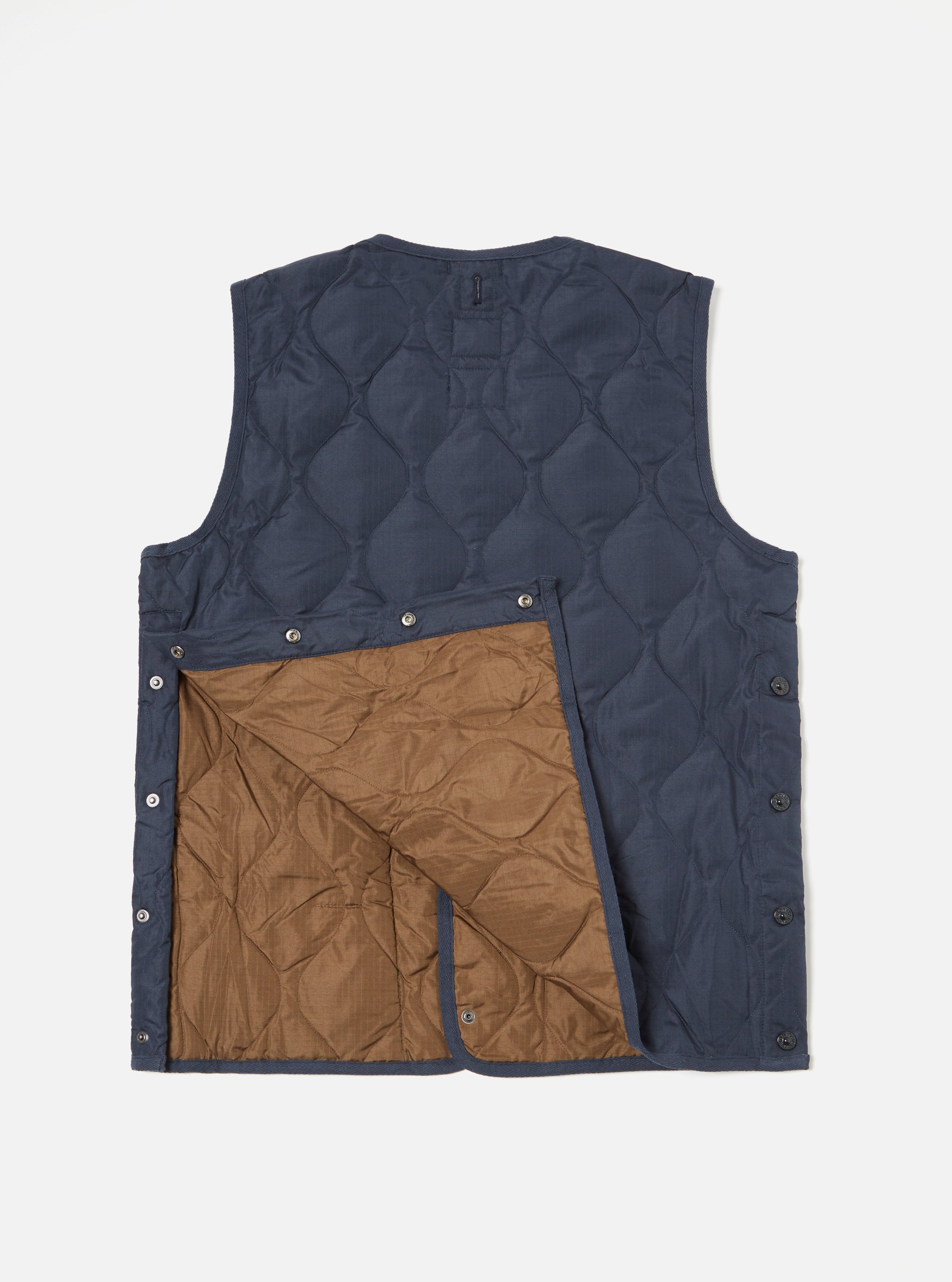 Taion Military Crew Neck Down Vest in Dark Navy Ripstop