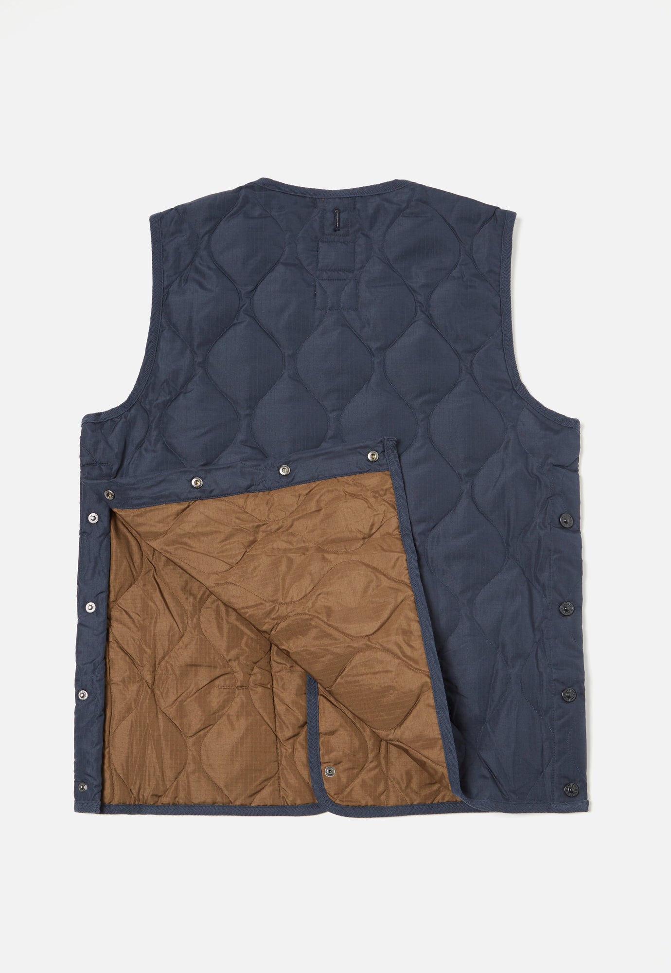 Taion Military Crew Neck Down Vest in Dark Navy Ripstop