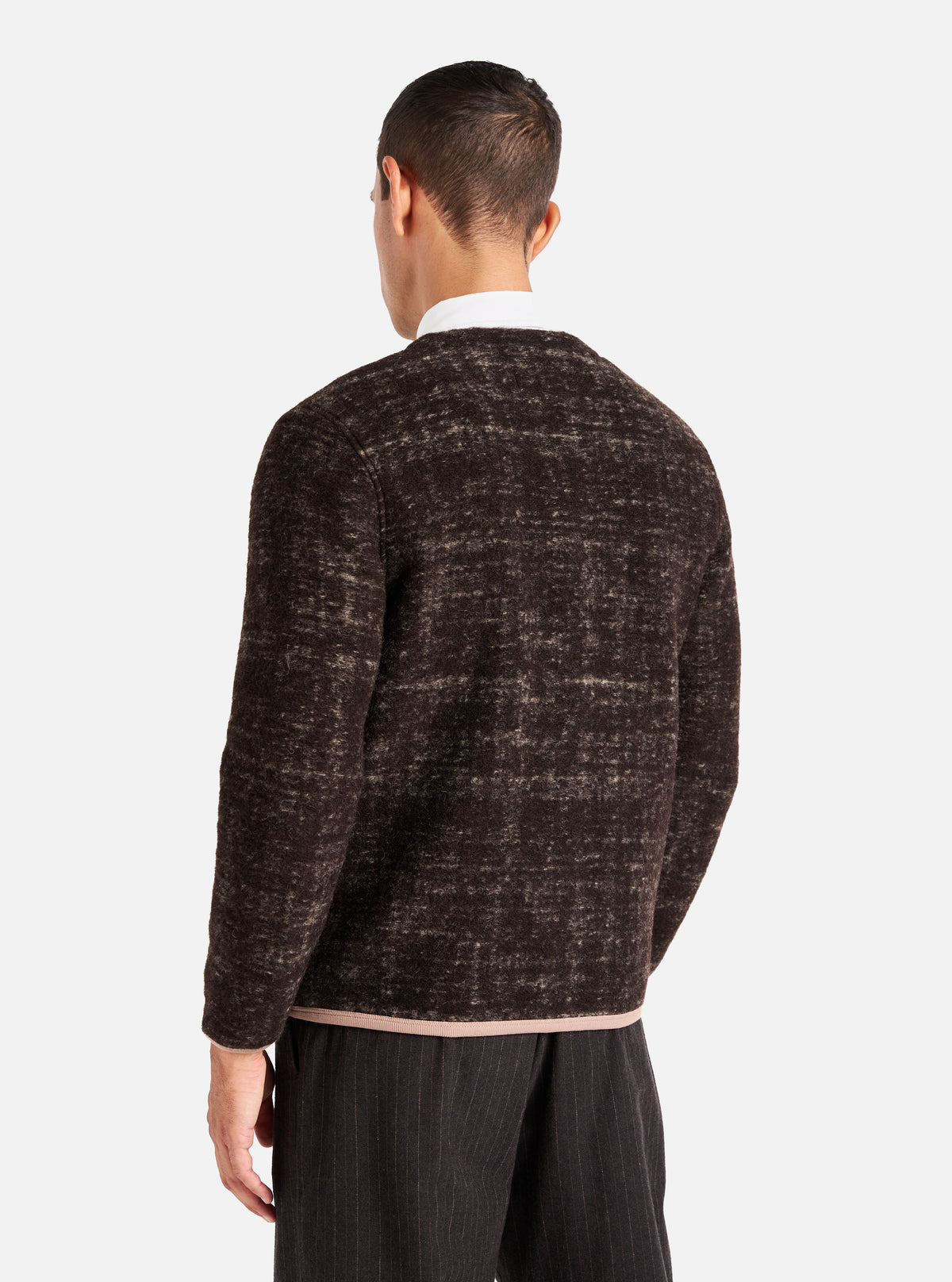 Universal Works Cardigan in Brown Marble Fleece