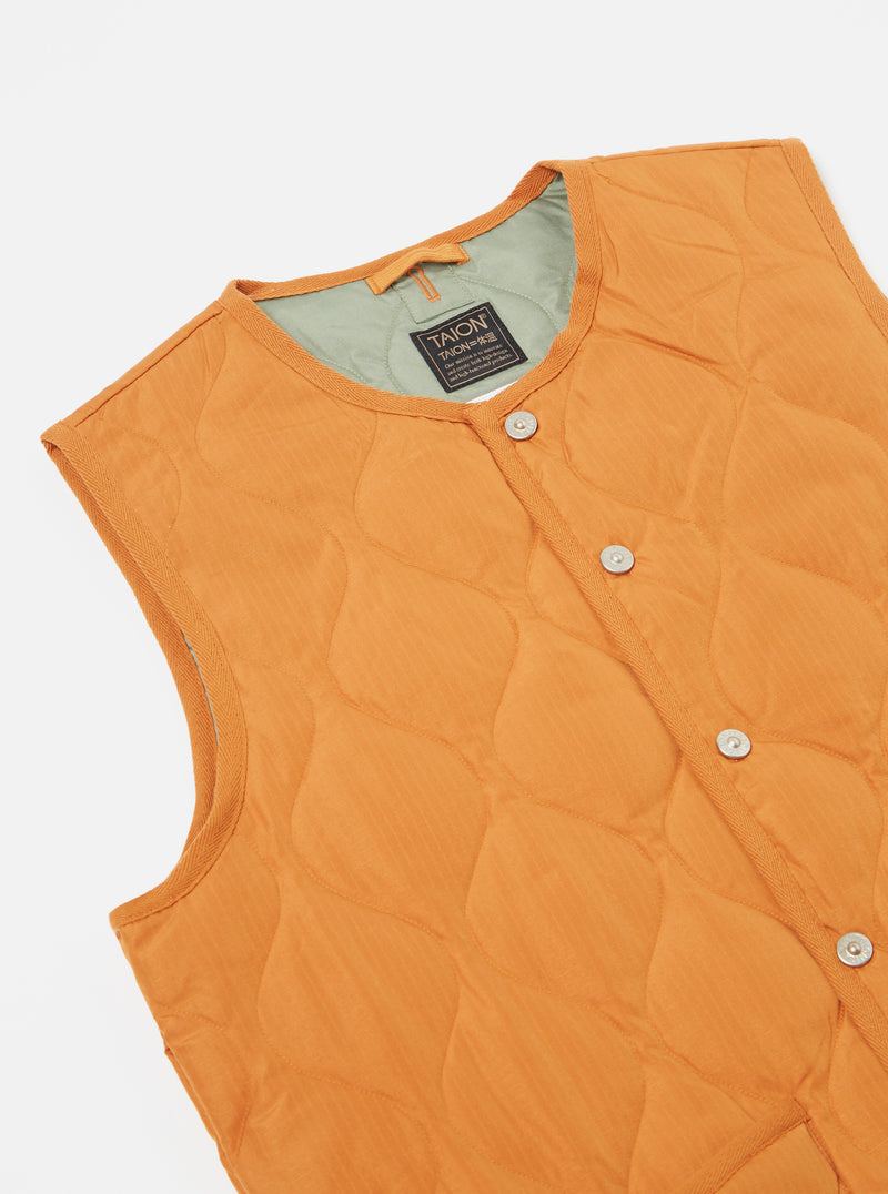 Taion Military Crew Neck Down Vest in Dark Orange Ripstop