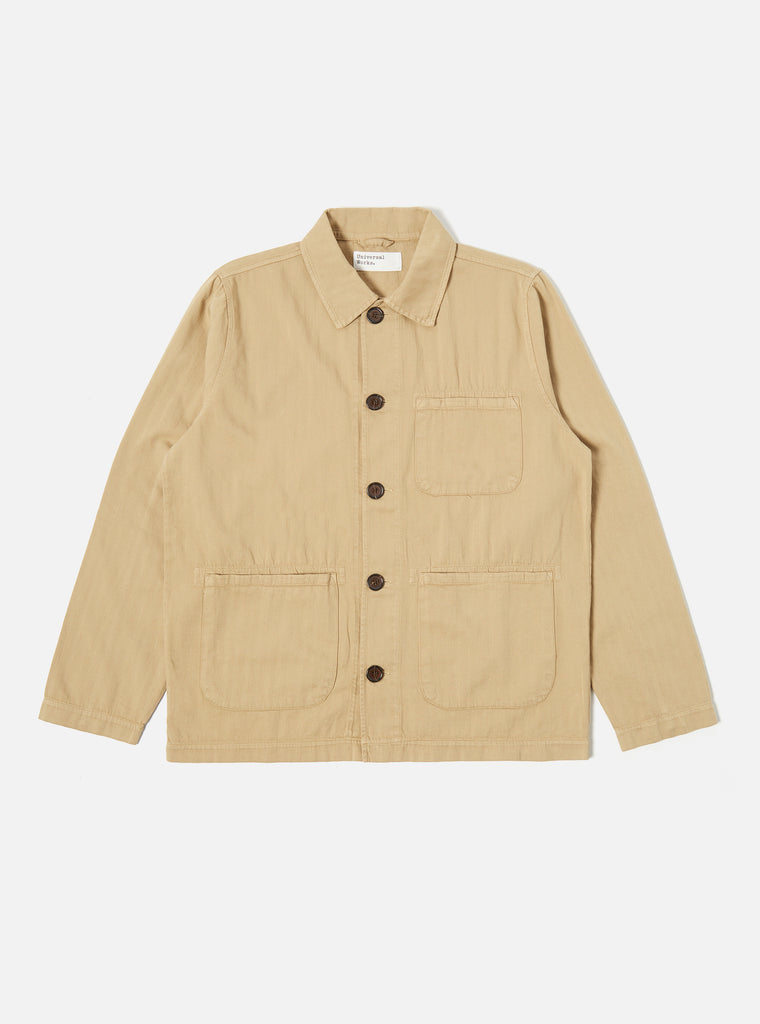 Universal Works Field Jacket in Sand Italian Herringbone Cotton