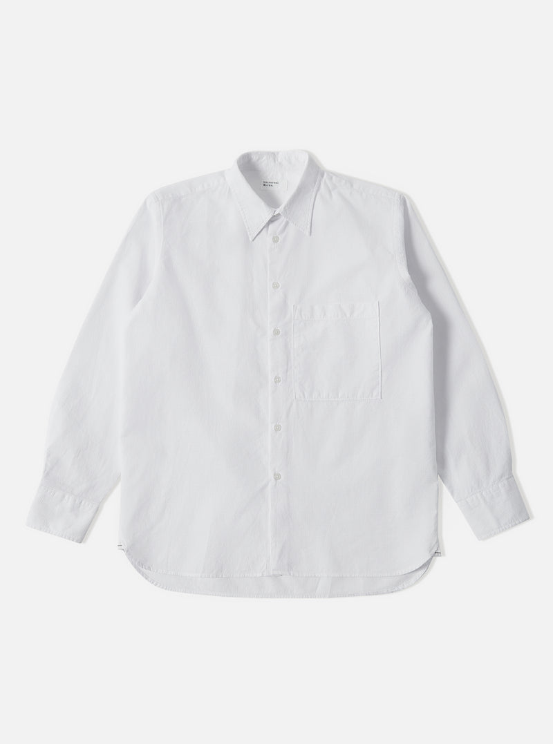 Universal Works Square Pocket Shirt in White Barca Waffle Cotton