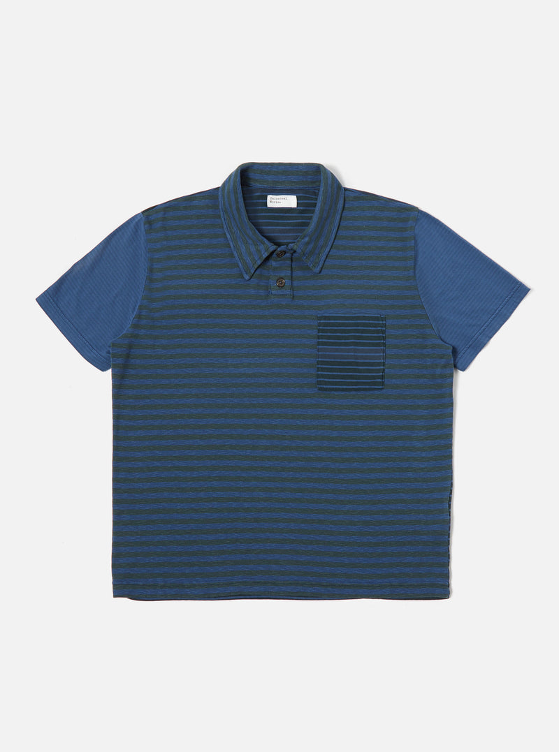 Universal Works Newlyn Polo in Navy O/D Dead Stock Jersey