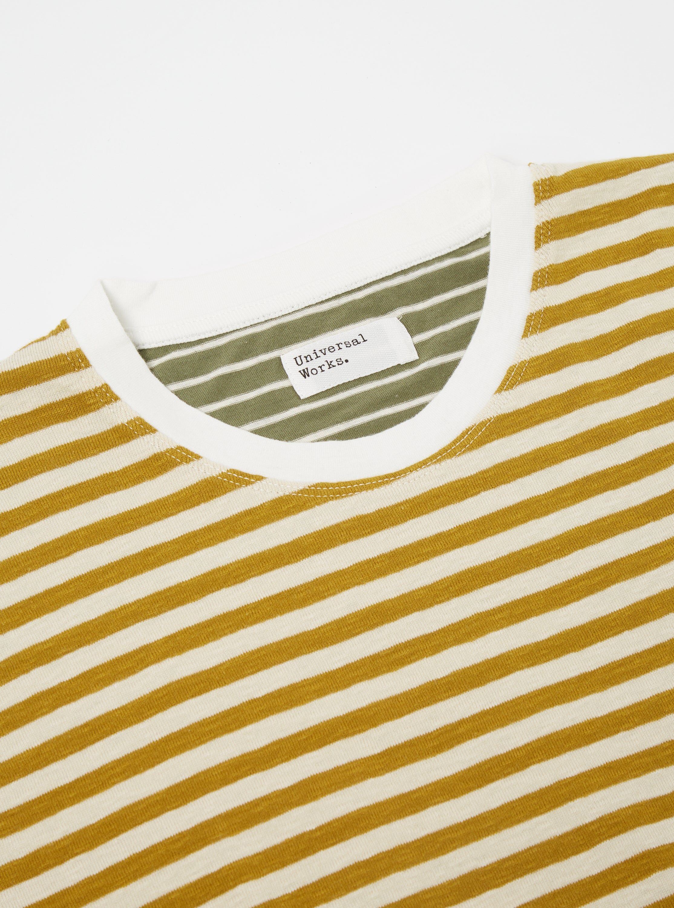 Universal Works Mixed Tee in Ecru/Mustard Dead Stock Jersey