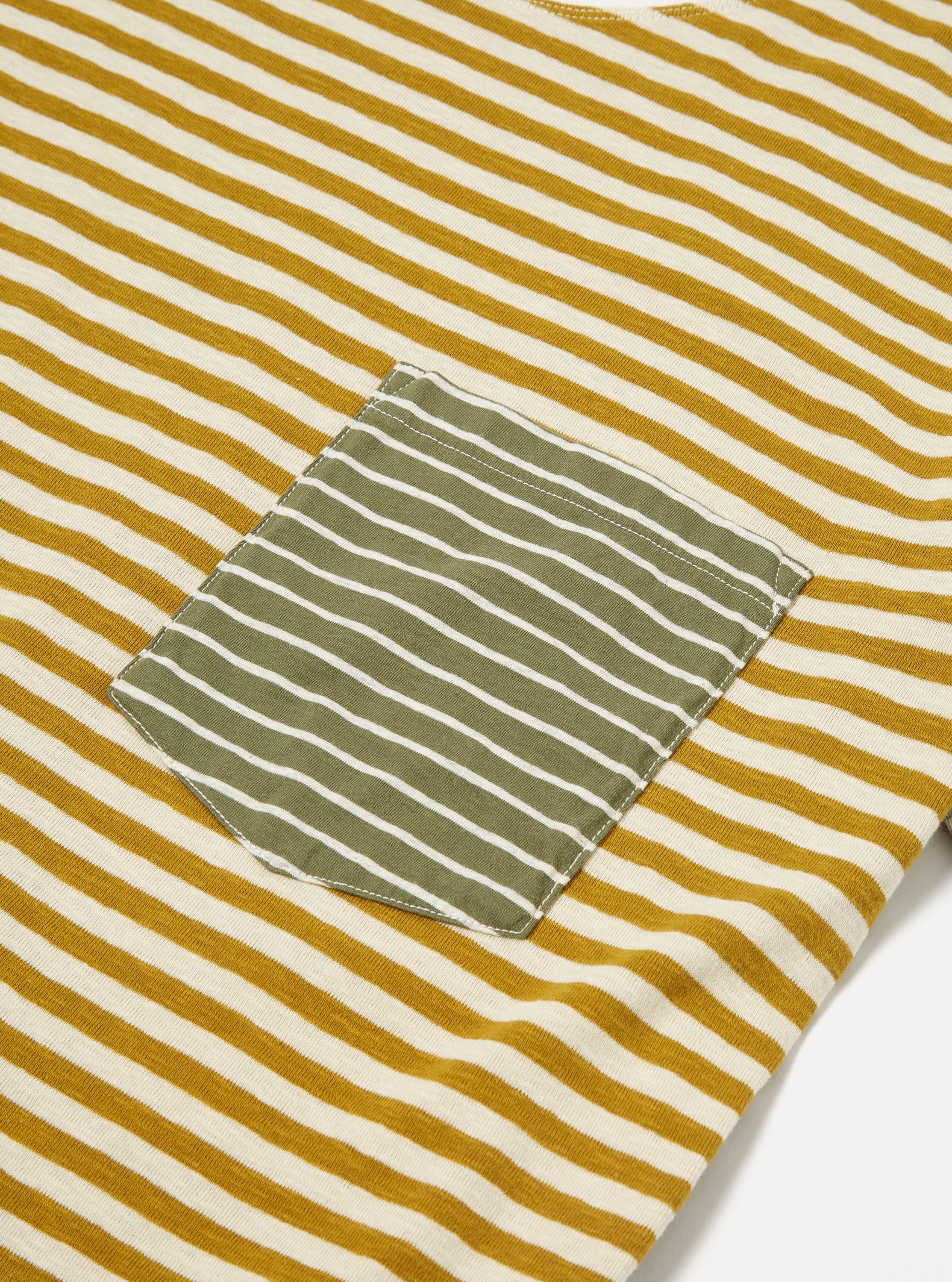 Universal Works Mixed Tee in Ecru/Mustard Dead Stock Jersey