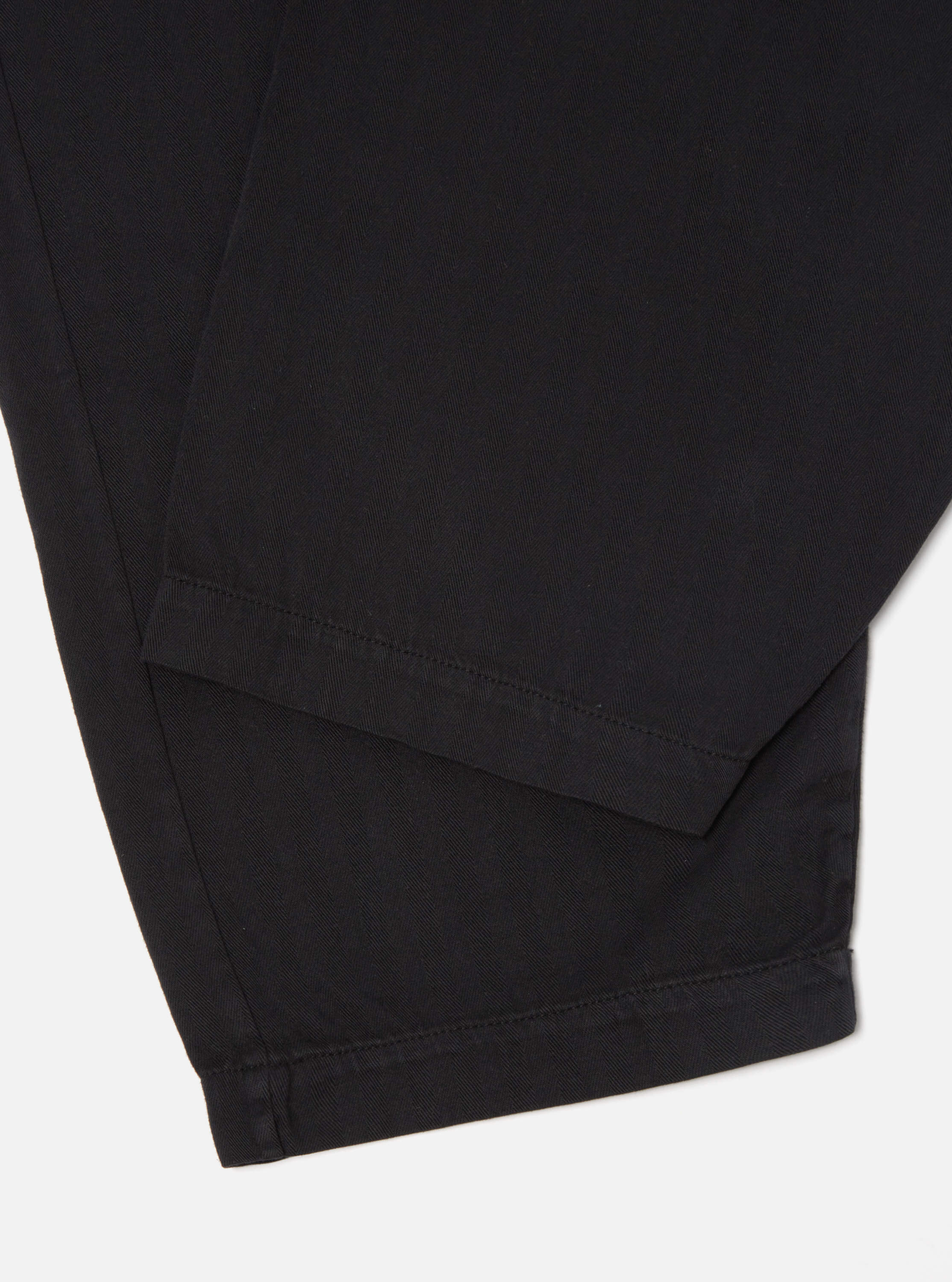Universal Works Braga Pant II in Black Italian Herringbone Cotton