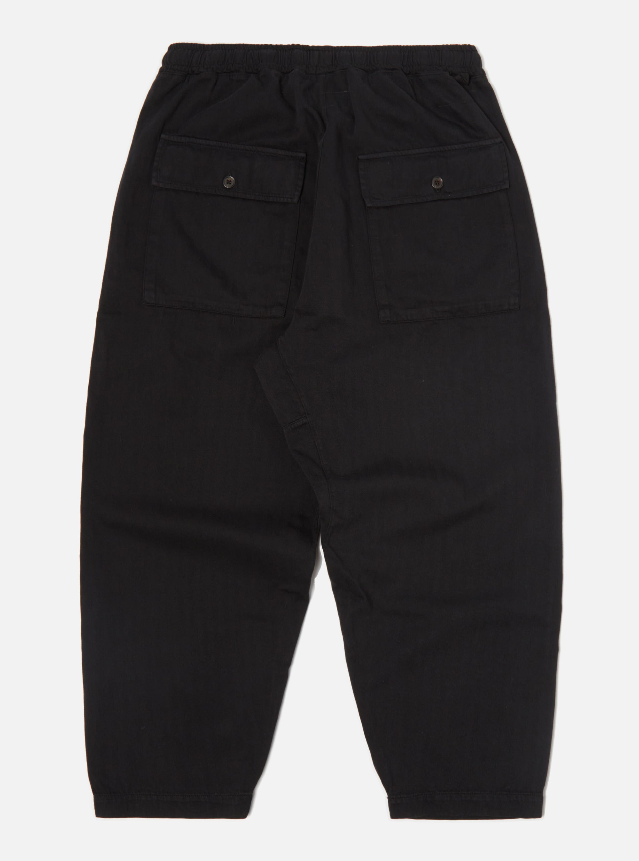 Universal Works Braga Pant II in Black Italian Herringbone Cotton