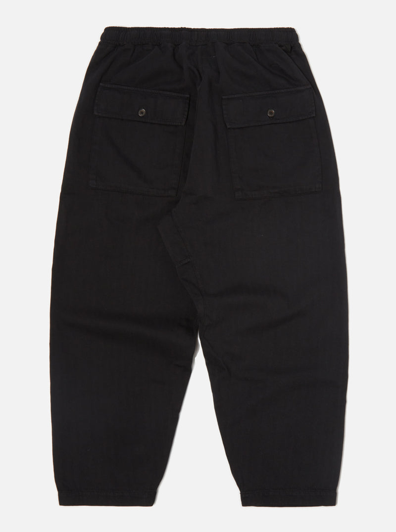 Universal Works Braga Pant II in Black Italian Herringbone Cotton