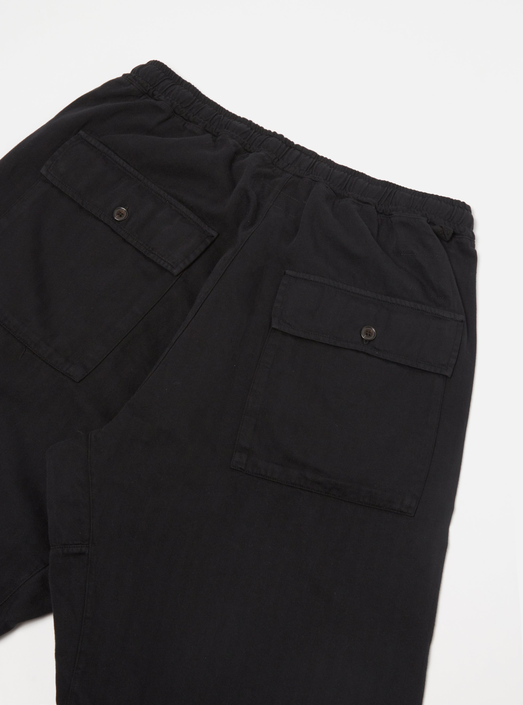 Universal Works Braga Pant II in Black Italian Herringbone Cotton