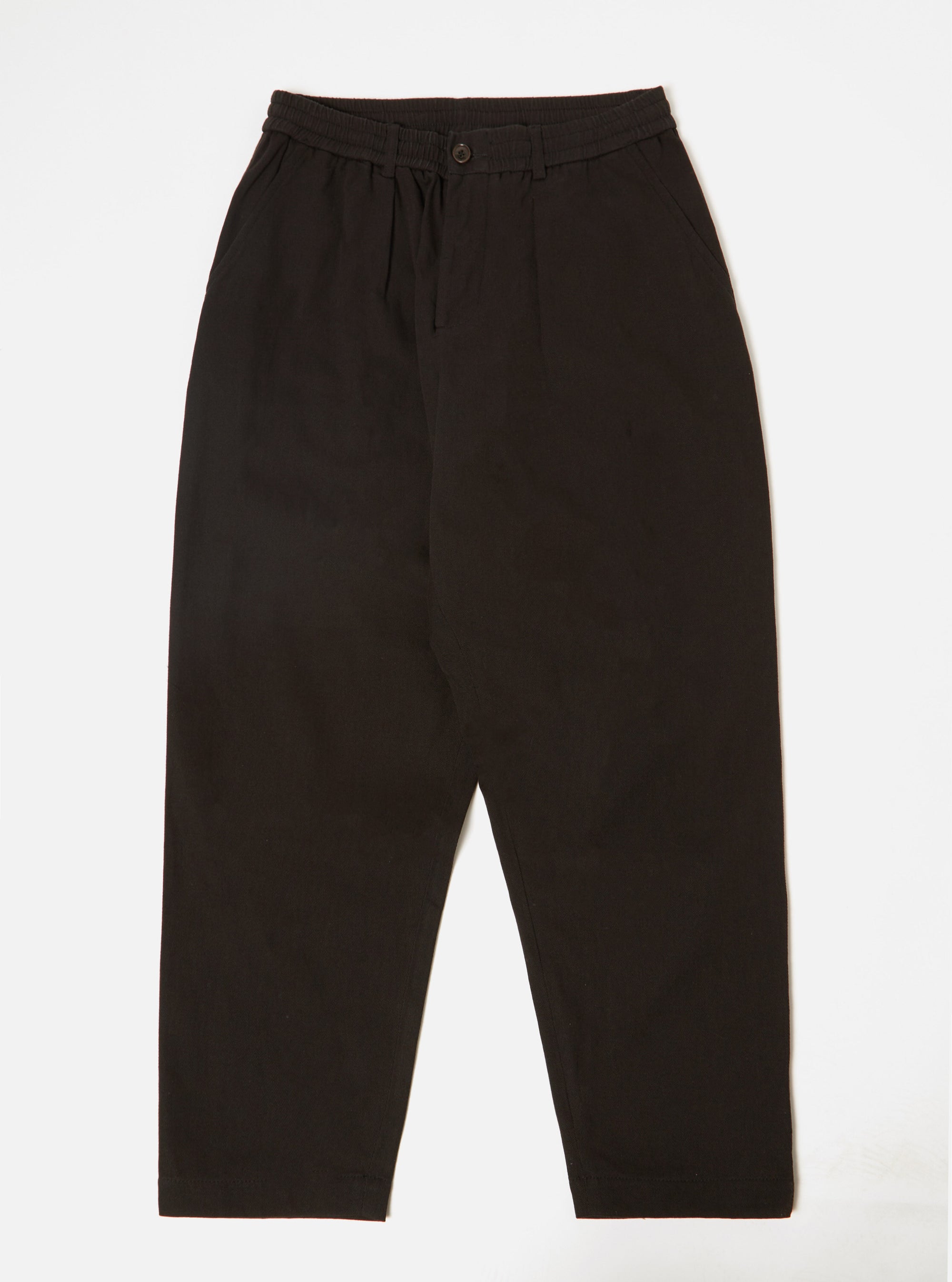 Universal Works Pleated Track Pant in Black Winter Twill