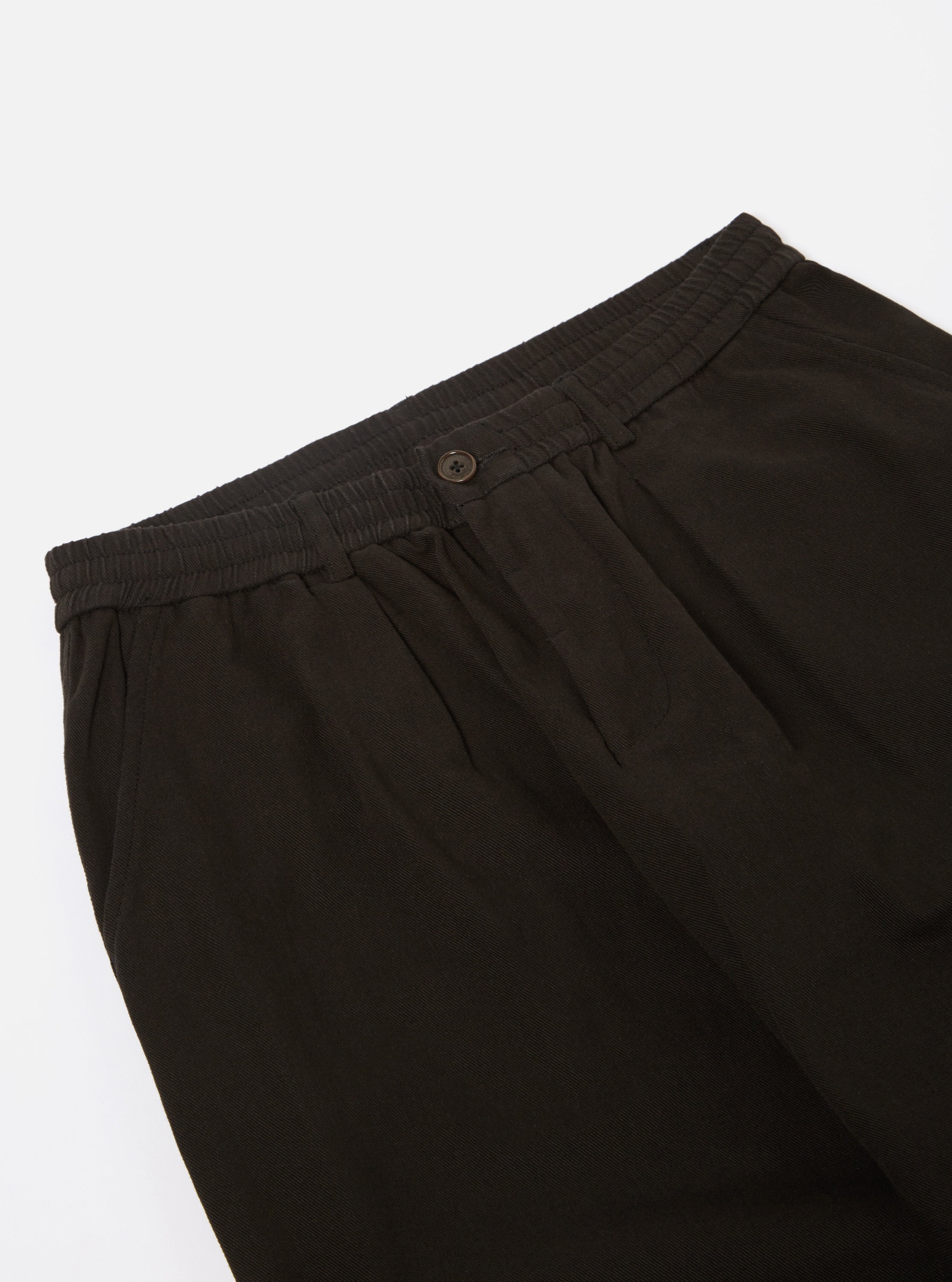 Universal Works Pleated Track Pant in Black Winter Twill