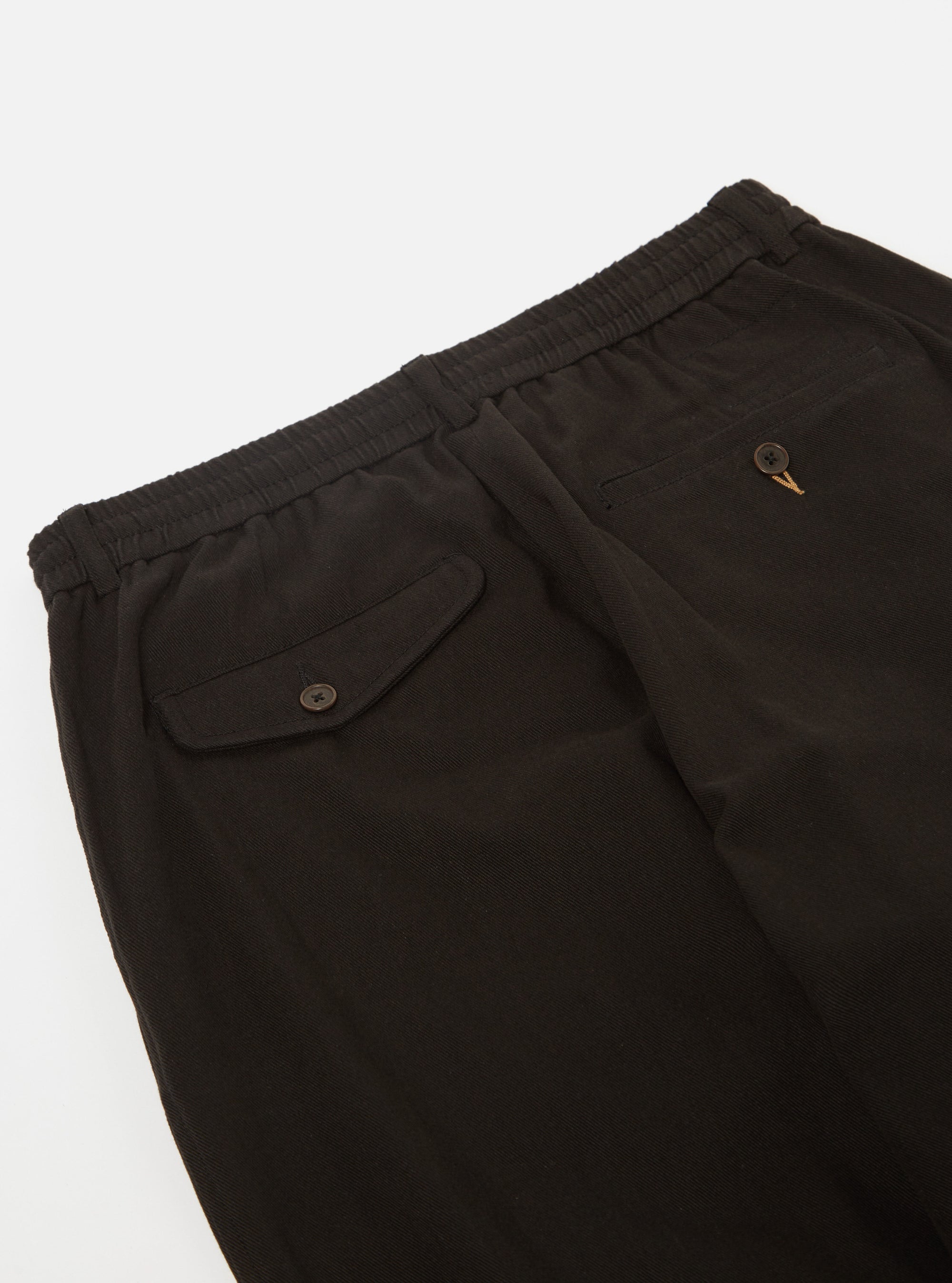 Universal Works Pleated Track Pant in Black Winter Twill