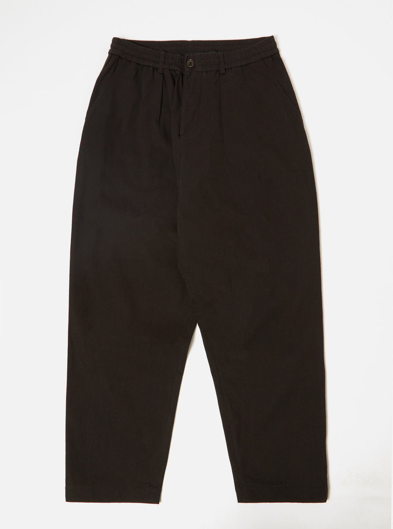 Universal Works Pleated Track Pant in Black Winter Twill