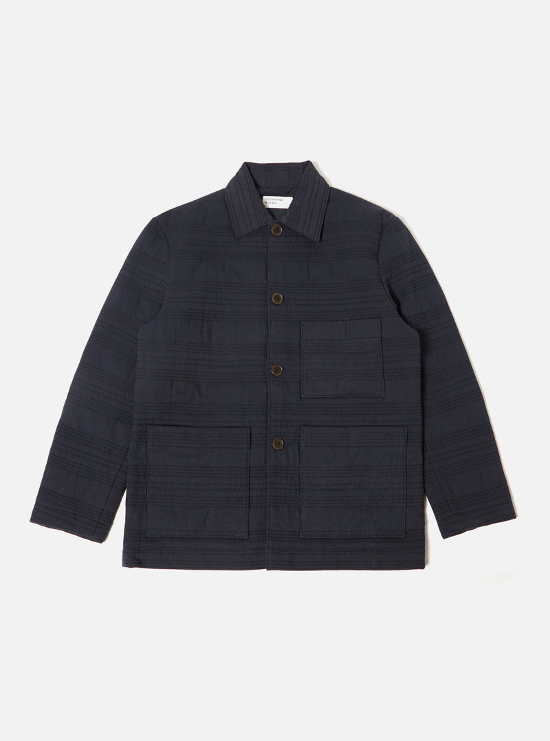 Universal Works Quilt Simple Bakers Jacket in Navy Winter Twill