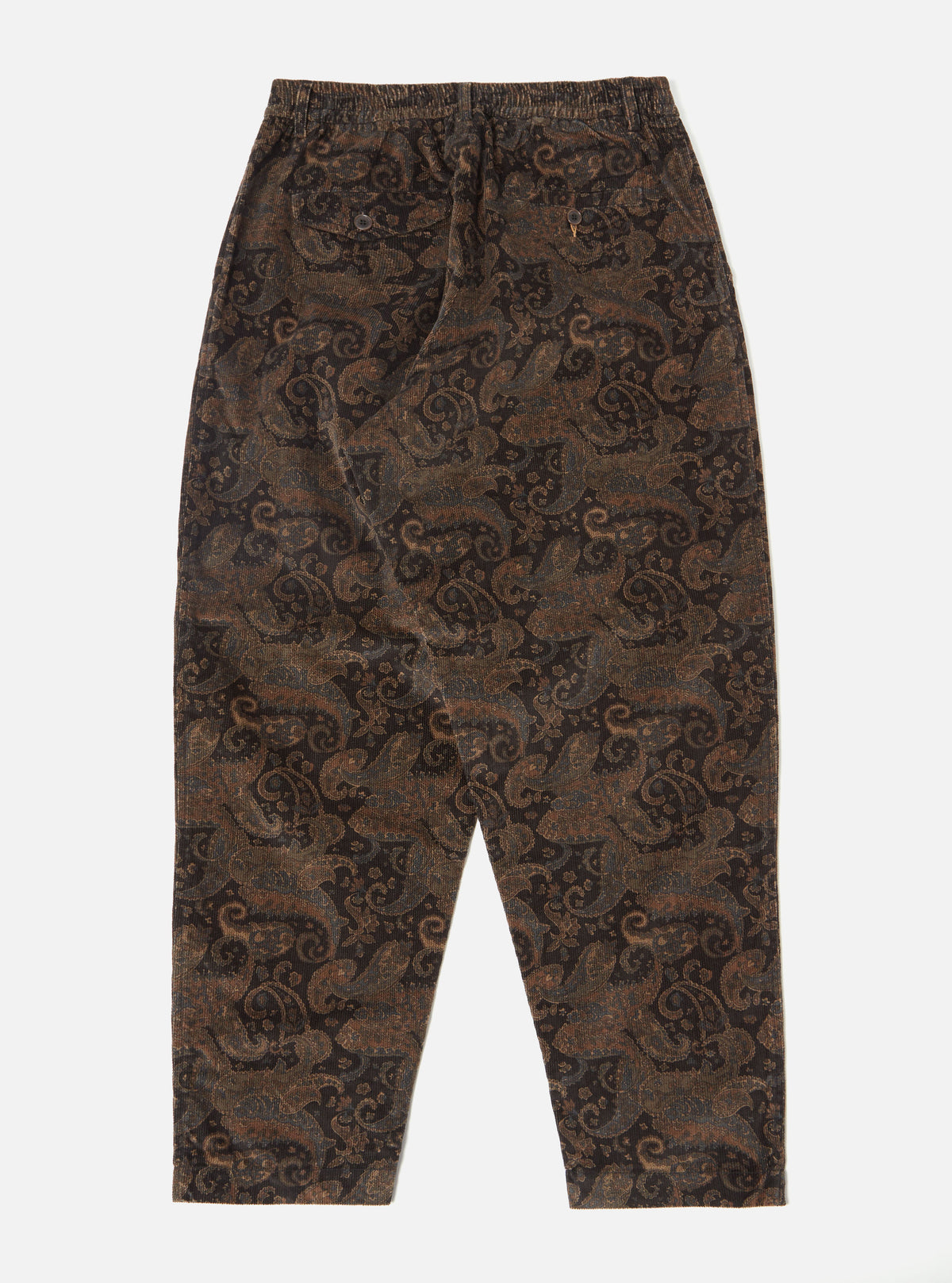 Universal Works Pleated Track Pant in Black Japanese Print Cord