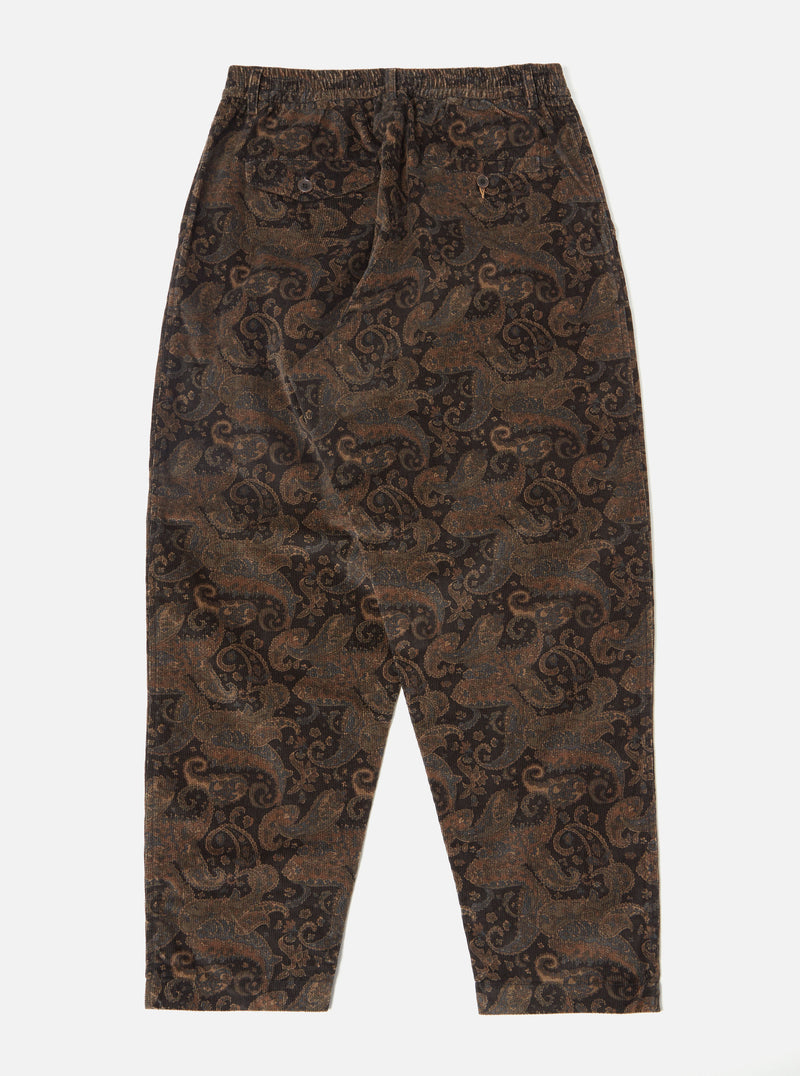 Universal Works Pleated Track Pant in Black Japanese Print Cord
