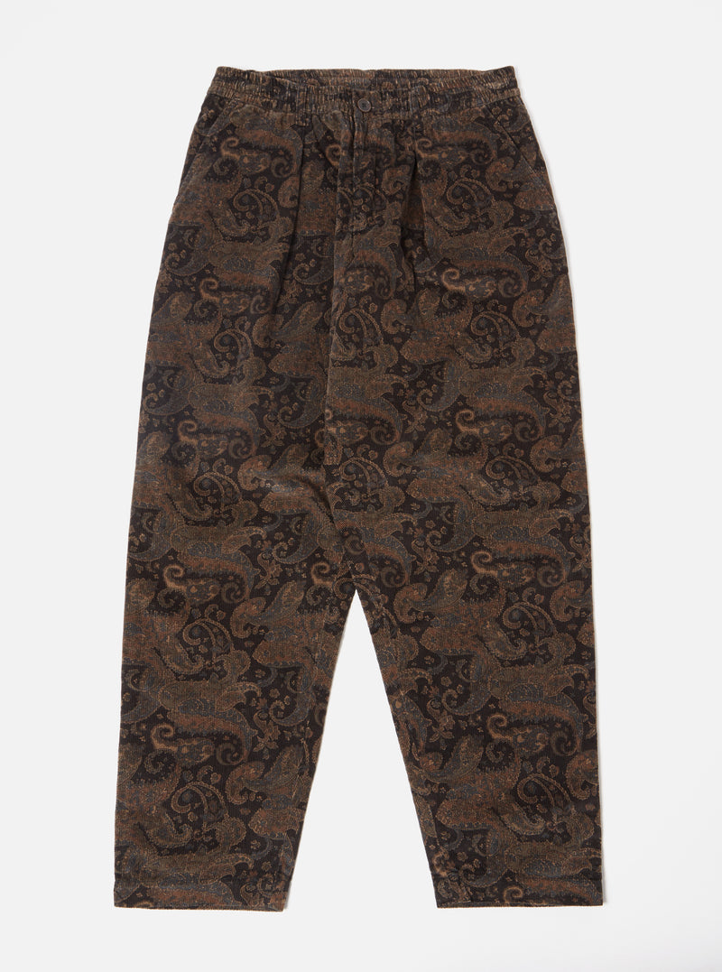 Universal Works Pleated Track Pant in Black Japanese Print Cord