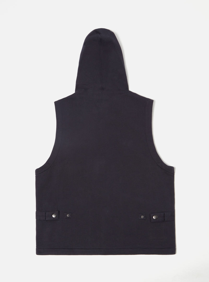 Universal Works Lazy Day Gilet in Navy Brush Back Sweat