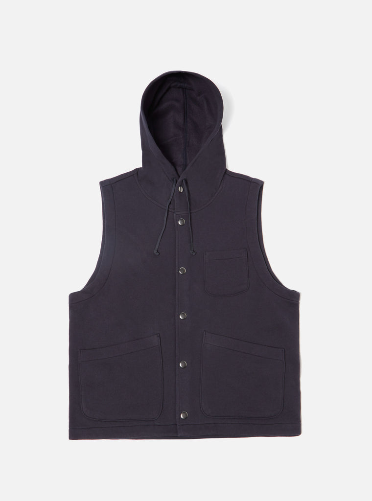 Universal Works Lazy Day Gilet in Navy Brush Back Sweat