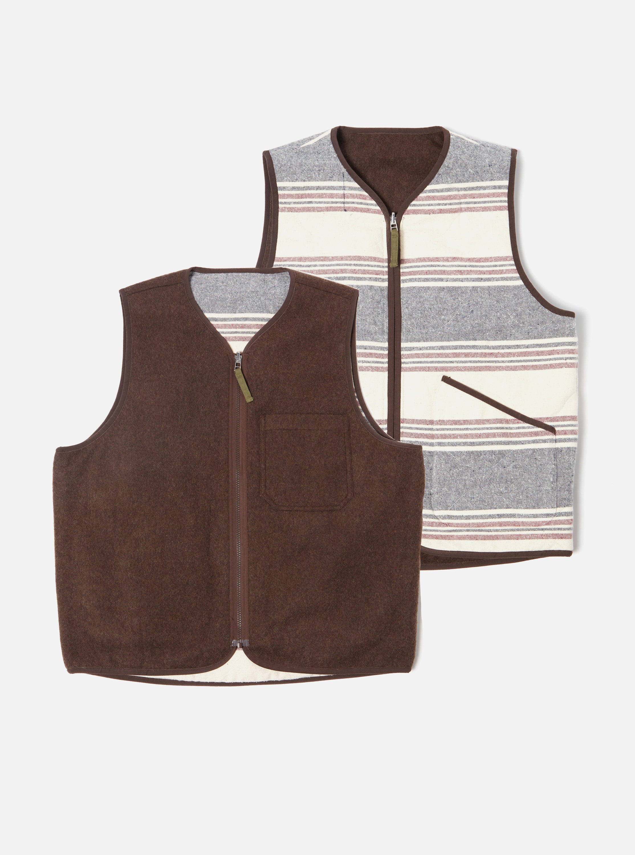 Universal Works Zip Liner Jacket in Brown Soft Wool Cotton Knit