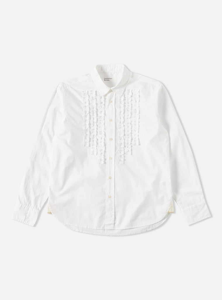 Universal Works Frill Shirt in White Poplin