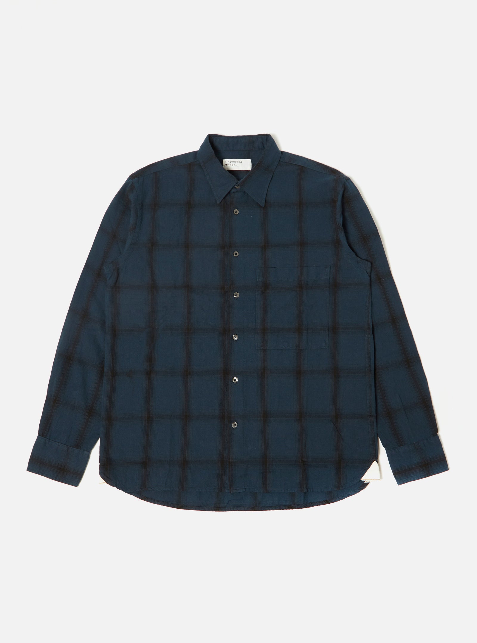 Universal Works Square Pocket Shirt in Navy Shadow Check